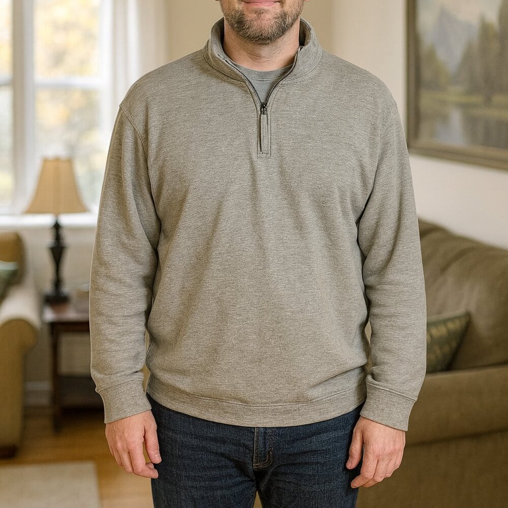 Ralph Lauren Chaps Gray 1/4 Zip Waffle Knit‎ Western Preppy Sweater Men XXL/TG